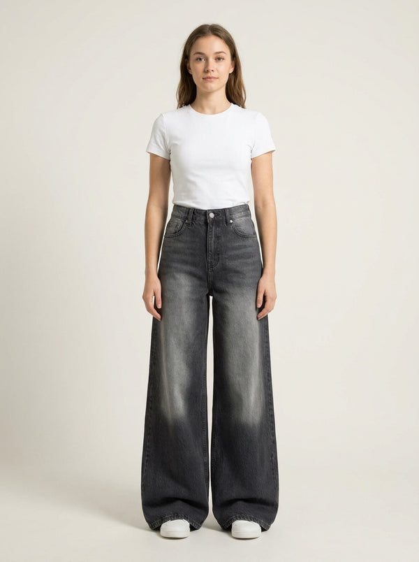 Gray Charcoal Super Wide Leg Jeans